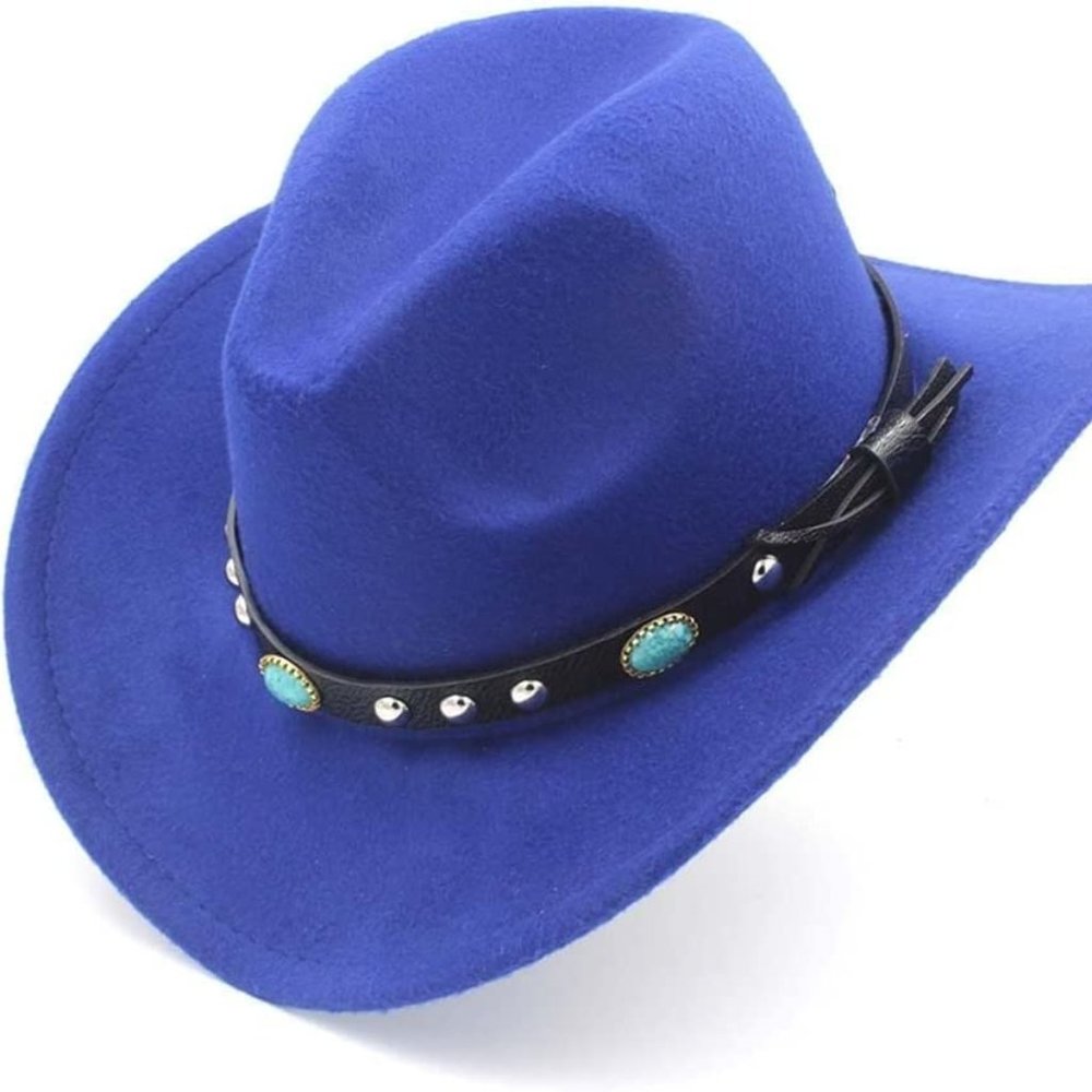 Blue Western Cowboy, Cowgirl Hat, Turquoise Strap, Men Women Retro Wide‎ Brim
